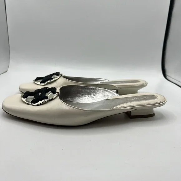 Tory Burch Sz‎ 10 Patos Logo Kitten Heel Mules - Picture 5 of 13